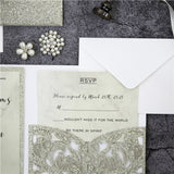 Floral Tri-Fold Glitter Invitation Suite GracieBee Designs & Stationery