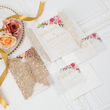 Rose Glitter Paper Invitation Suite GracieBee Designs & Stationery