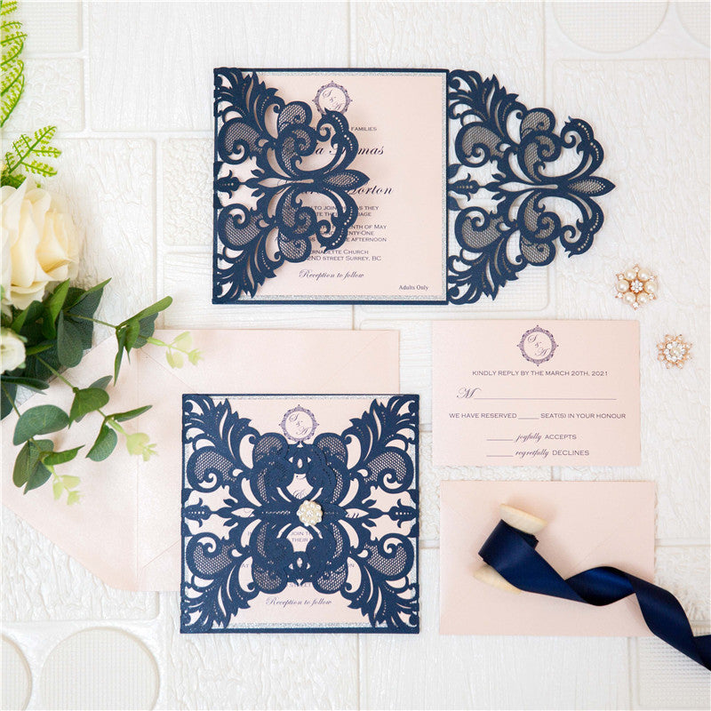 Symmetrical Lace Pocket Invitation GracieBee Designs & Stationery