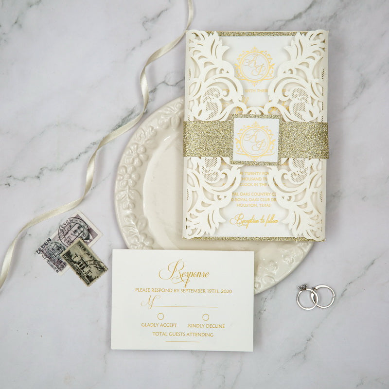 Luxury Lace Cut Invitation Suite GracieBee Designs & Stationery