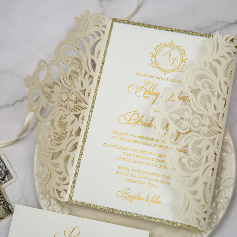 Luxury Lace Cut Invitation Suite GracieBee Designs & Stationery
