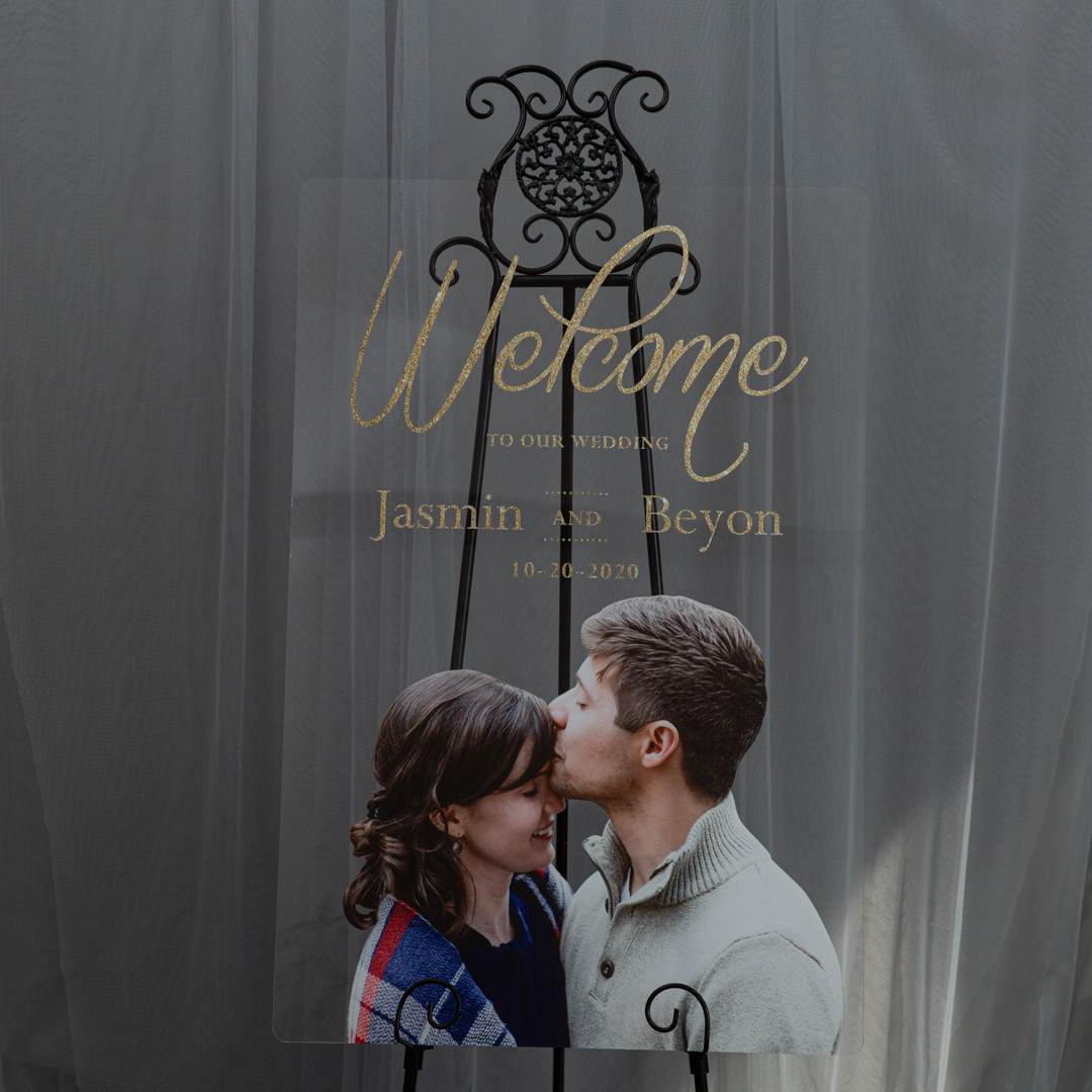 Gold Ink Modern Photo Custom Acrylic Welcome Sign GracieBee Designs & Stationery