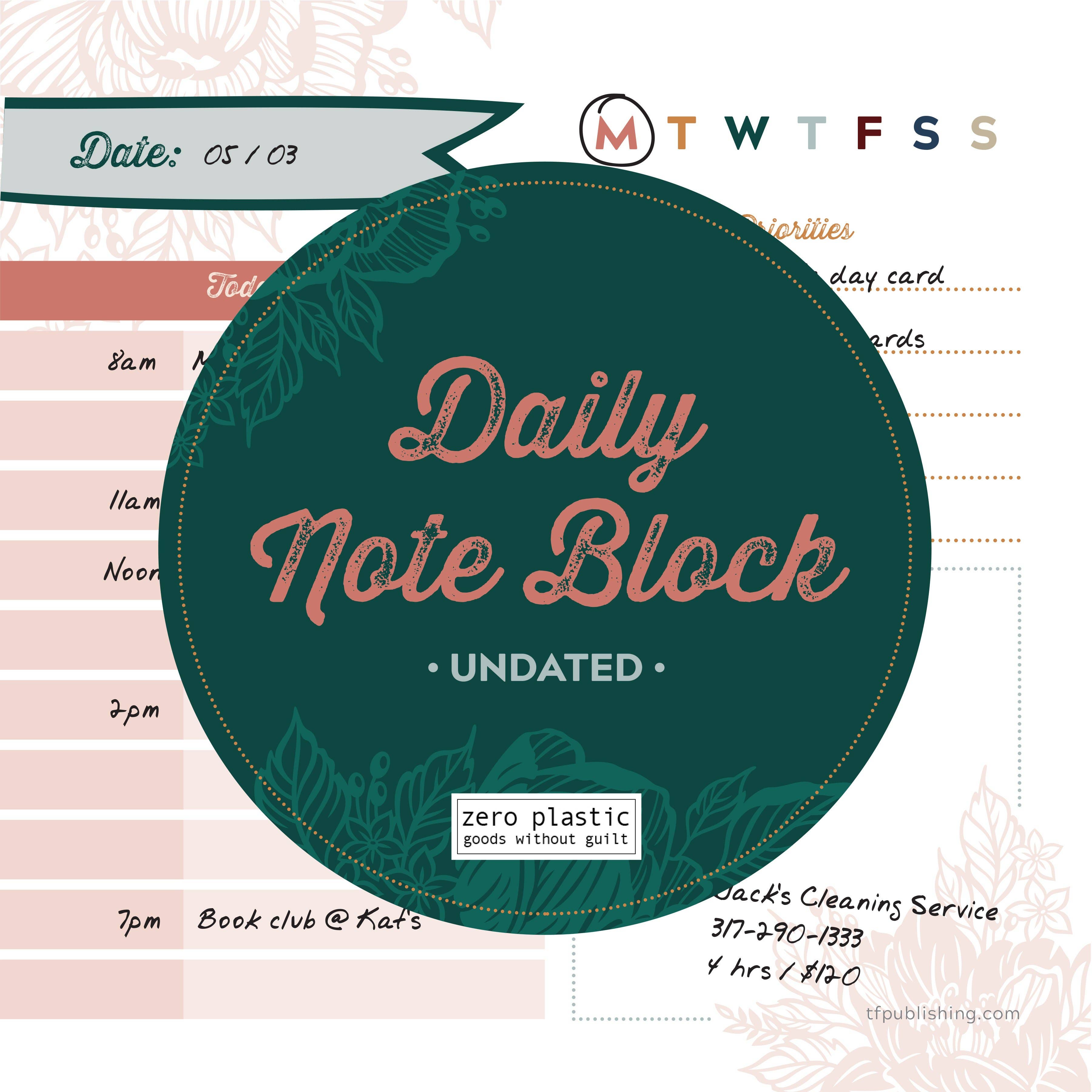 Undated Boho Daily Note Block Calendar GracieBee Designs & Stationery